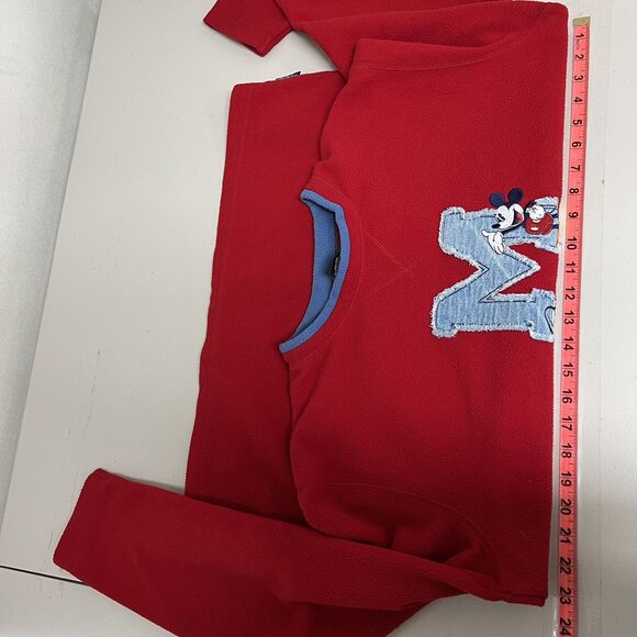 Vintage Y2K Mickey Charmer Red Fleece Pullover L Disney Jerry Leigh Embroidered - Picture 11 of 14